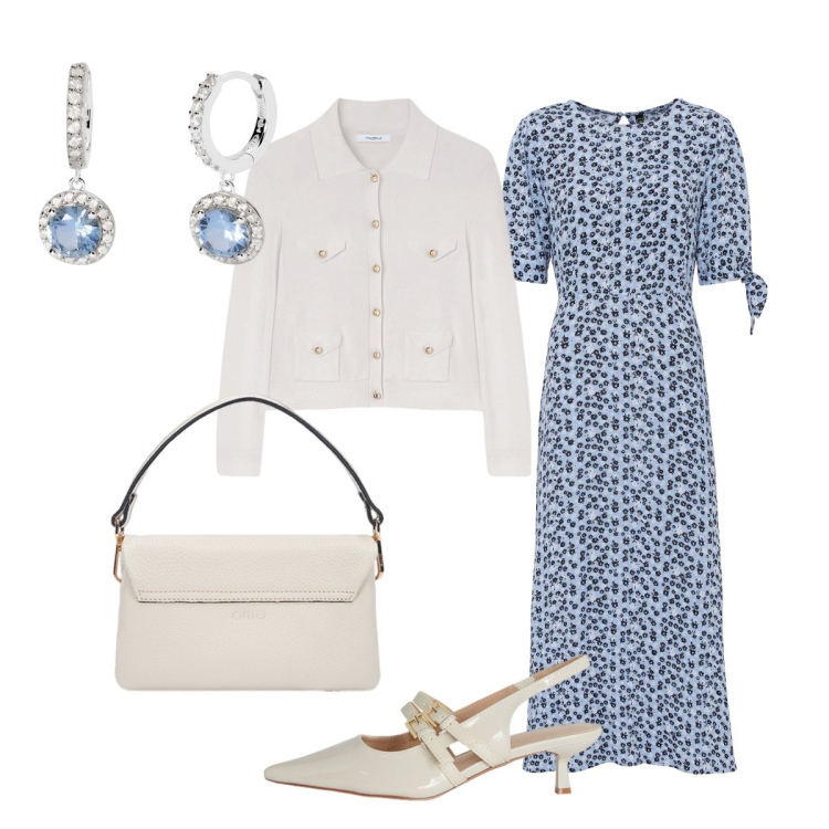 Outfit donna - L’abito midi per un look raffinato. Stile Chic per Cerimonia. Abbinamento con vestiti midi/longuette, orecchini, borse a tracolla, décolleté, cardigans.