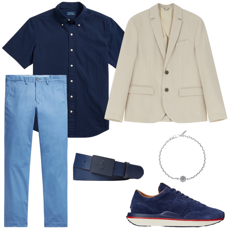 Outfit uomo - Weekend da amici. Stile Trendy per Tutti i giorni. Abbinamento con braccialetti, giacche, pantaloni, cinture, camicie, sneakers.
