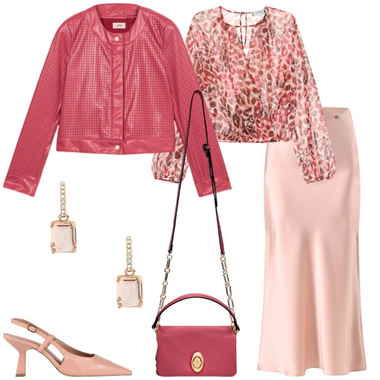 Outfit donna - Aperitivo. Stile Chic per Serata fuori. Abbinamento con décolleté, gonne, bluse, orecchini, giacche, borse a tracolla.