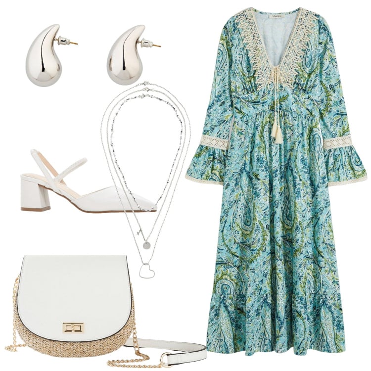 Outfit donna - Total look #2120908. Stile Romantica per Tutti i giorni. Abbinamento con borse a tracolla, collane, vestiti, décolleté, orecchini.