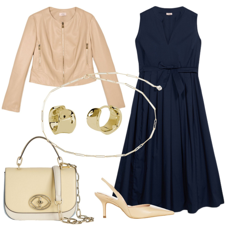 Outfit donna - Total look #2120917. Stile Casual chic per Cerimonia. Abbinamento con cinture, orecchini, décolleté, vestiti midi/longuette, borse a tracolla, giacche.