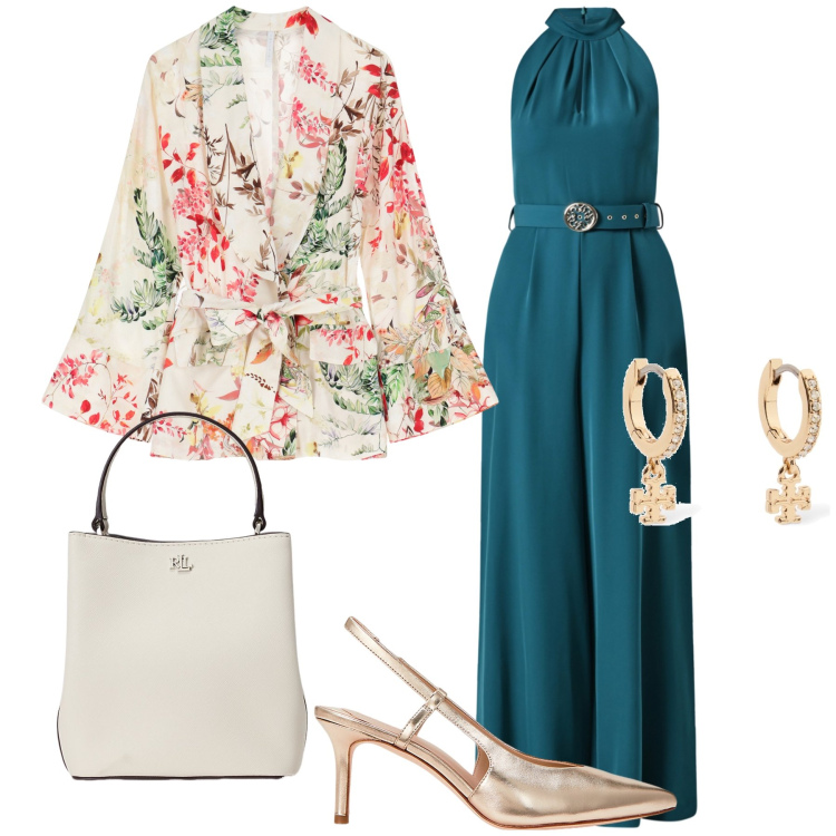 Outfit donna - Nozze di domenica. Stile Chic per Cerimonia. Abbinamento con tute, blazer, borse a secchiello, décolleté, orecchini.