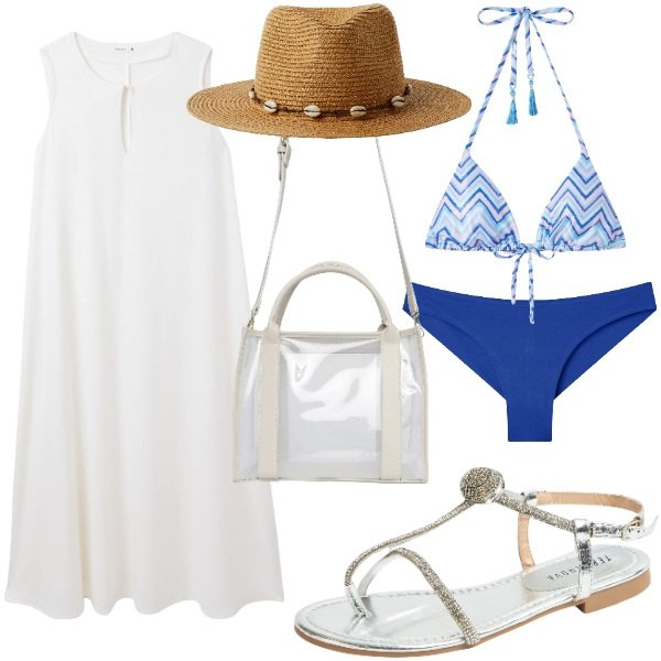 Outfit donna - Terranova - Vacanze italiane. Stile Casual chic per Mare. Abbinamento con vestiti lunghi, bikini, borse tote, bikini, ciabatte, cappelli.