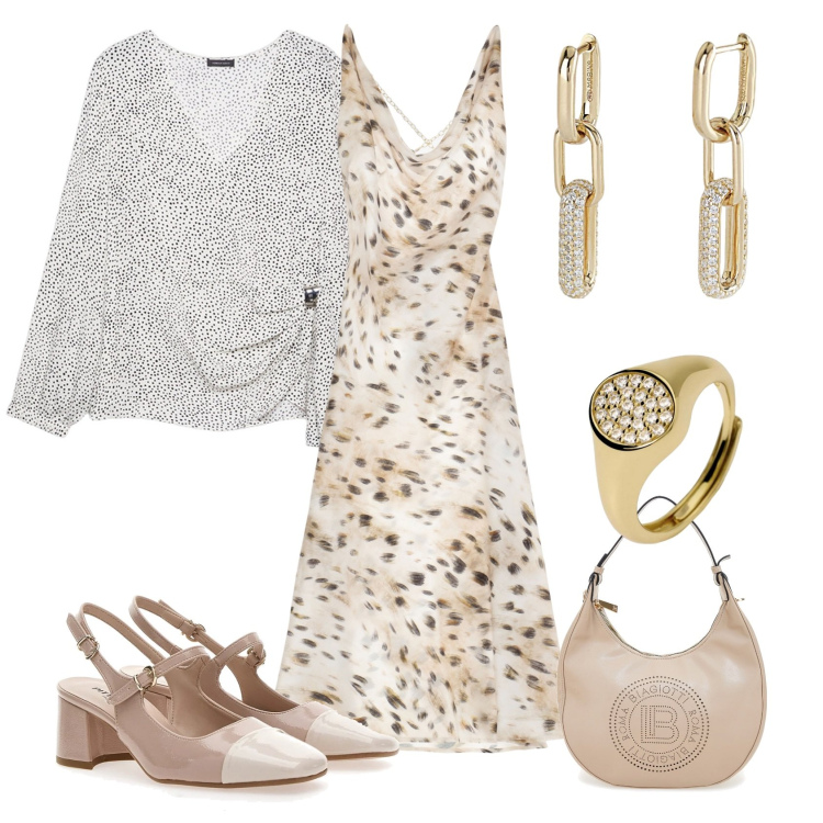 Outfit donna - Total look #2121008. Stile Casual chic per Serata fuori. Abbinamento con anelli, orecchini, vestiti, décolleté, bluse, borse a spalla.