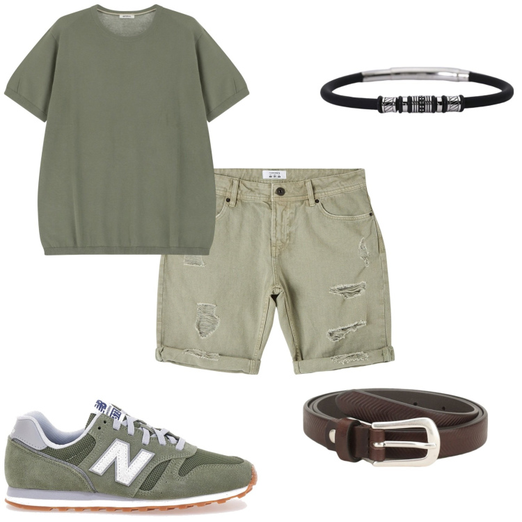 Outfit uomo - Casual tempo libero. Stile Casual per Tutti i giorni. Abbinamento con bermuda, braccialetti, cinture, t-shirt, sneakers.