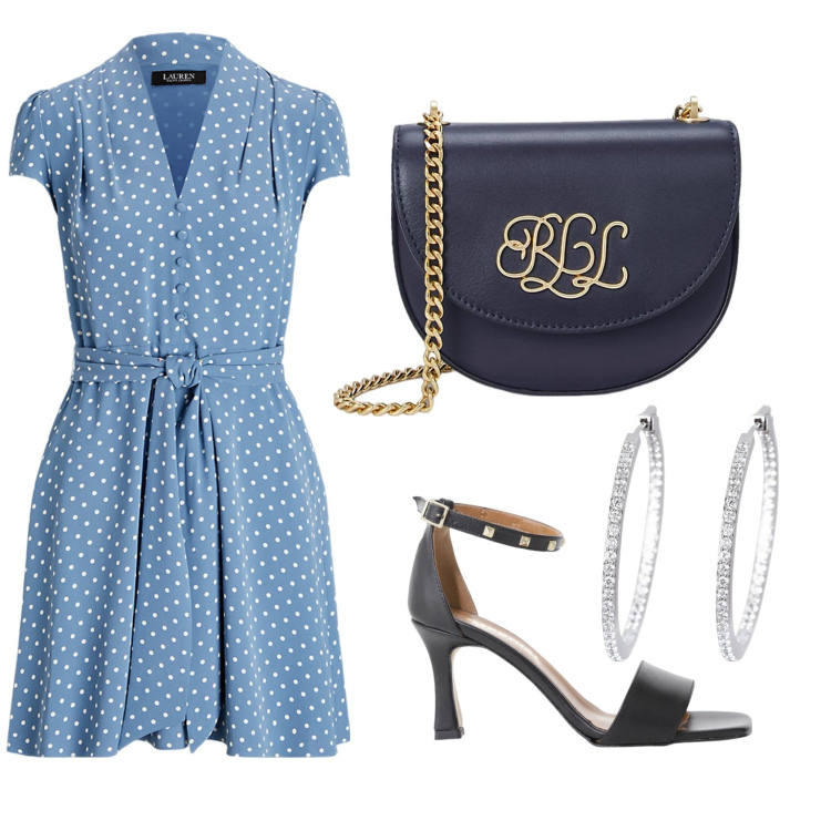 Outfit donna - Total look #2121030. Stile Glamour per Cerimonia. Abbinamento con orecchini, sandali col tacco, borse a tracolla, vestiti.