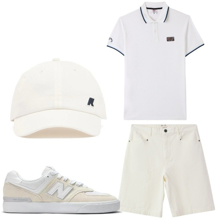 Outfit uomo - Andiamo al lago. Stile Casual per Tutti i giorni. Abbinamento con polo, bermuda, sneakers, cappelli.