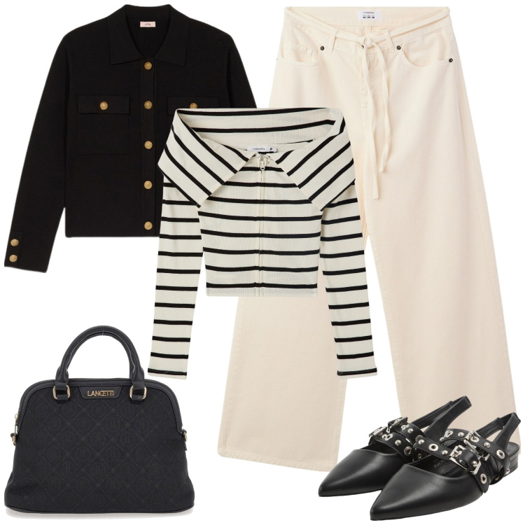 Outfit donna - Look per il viaggio. Stile Casual per Tutti i giorni. Abbinamento con cardigans, pantaloni, sabot, borse a spalla, blazer.