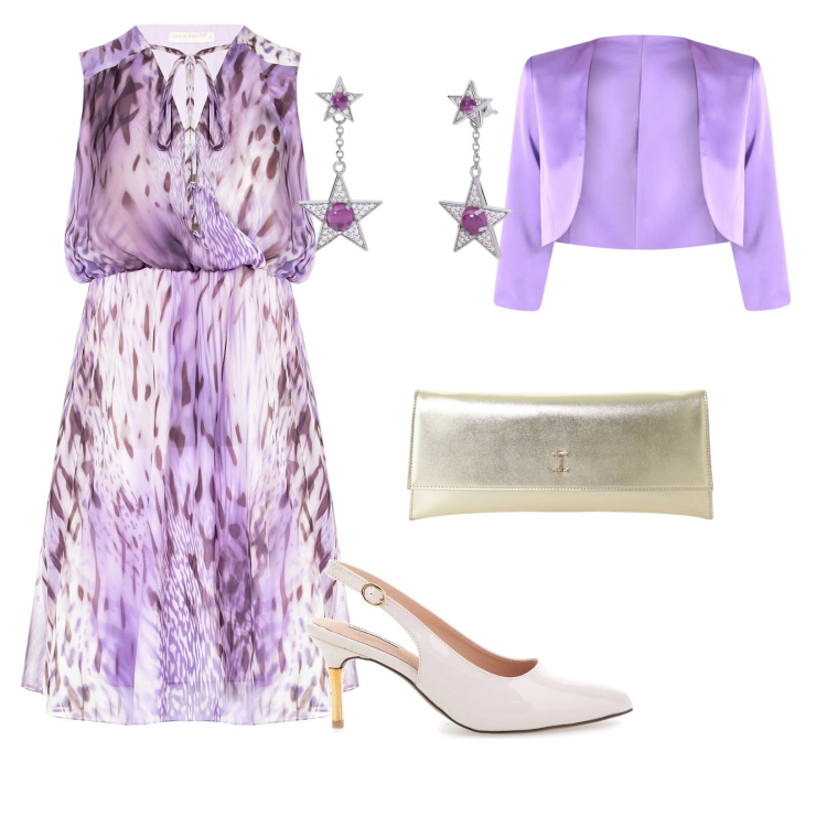 Outfit donna - Cerimonia in colori pastello. per Cerimonia. Abbinamento con orecchini, vestiti senza maniche, bolero, pochette, décolleté.