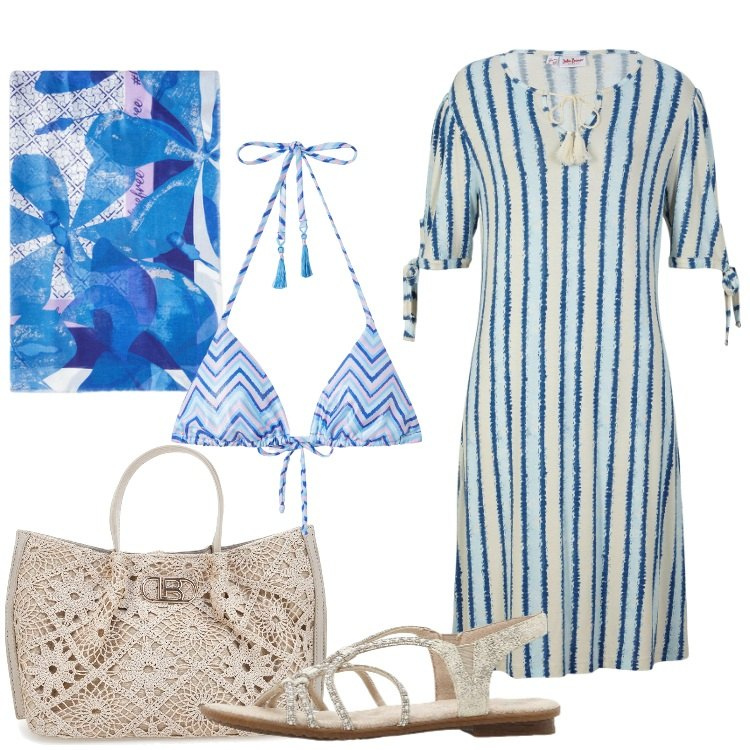 Outfit donna - Voglia di mare. Stile Boho per Mare. Abbinamento con vestiti, sandali, bikini, stole, borse a tracolla.