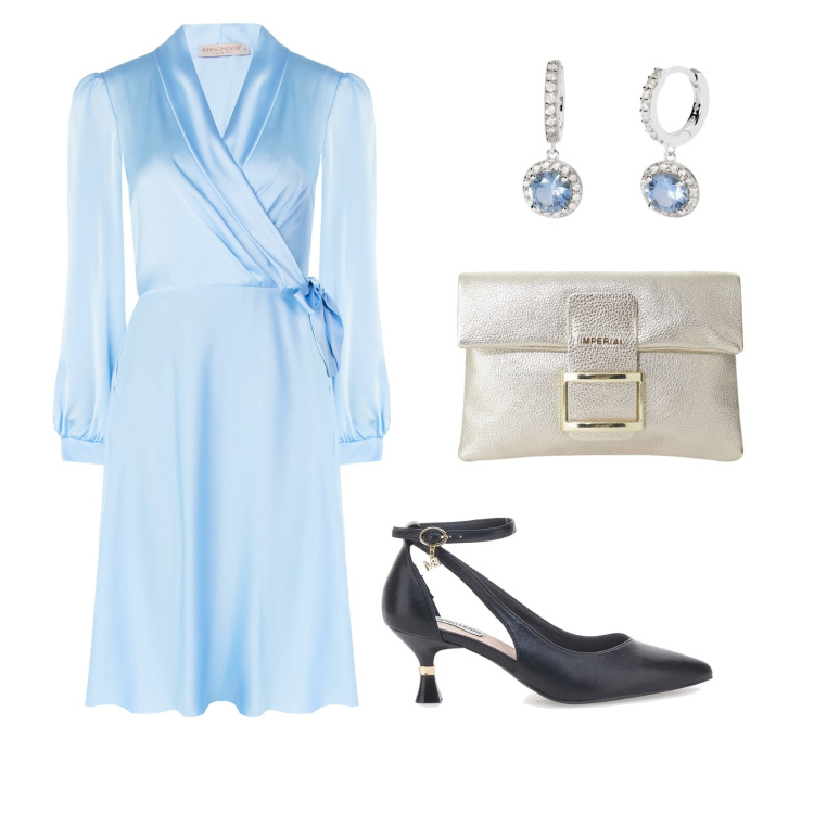 Outfit donna - Vestito da favola. per Cerimonia. Abbinamento con orecchini, vestiti, pochette, décolleté.