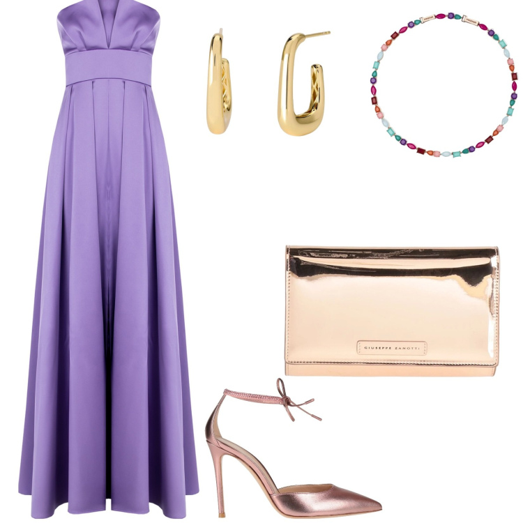 Outfit donna - Abito lungo. per Serata fuori. Abbinamento con borse a mano, décolleté, collane, orecchini, vestiti lunghi.