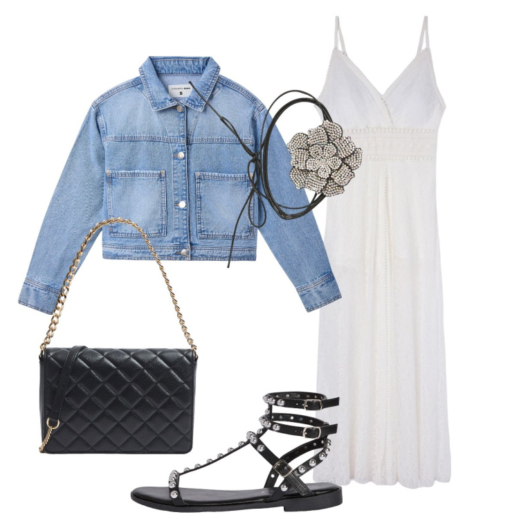 Outfit donna - Casual romantico. Stile Romantica per Serata fuori. Abbinamento con vestiti lunghi, cappotti, sandali, collane, borse a tracolla.
