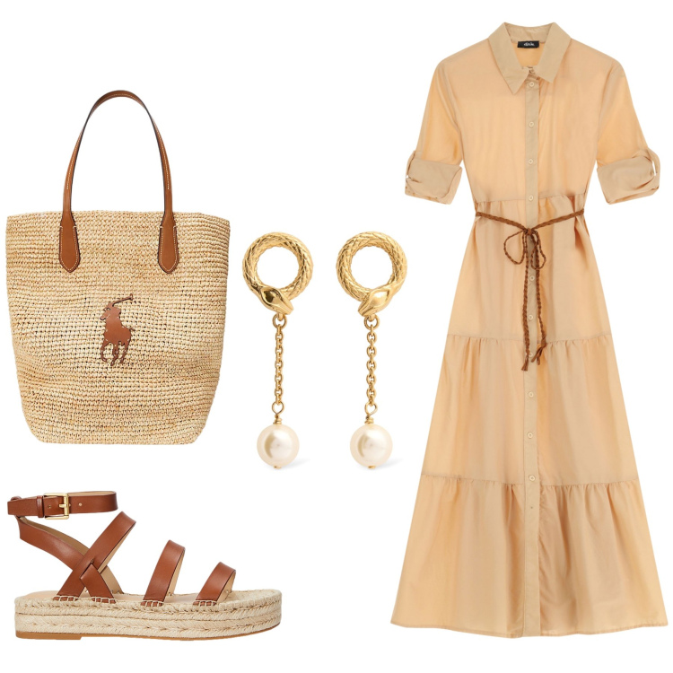 Outfit donna - Total look #2121145. Stile Boho per Tutti i giorni. Abbinamento con vestiti chemisier, borse tote, espadrillas, orecchini.