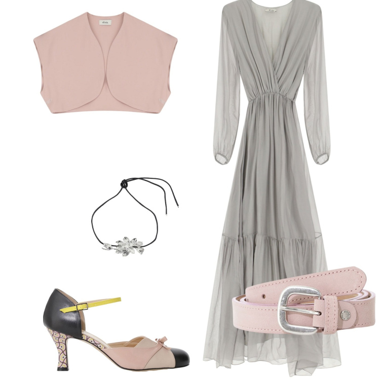 Outfit donna - Colori pastello. Stile Vintage retrò per Serata fuori. Abbinamento con gilet, vestiti lunghi, collane, décolleté, cinture.
