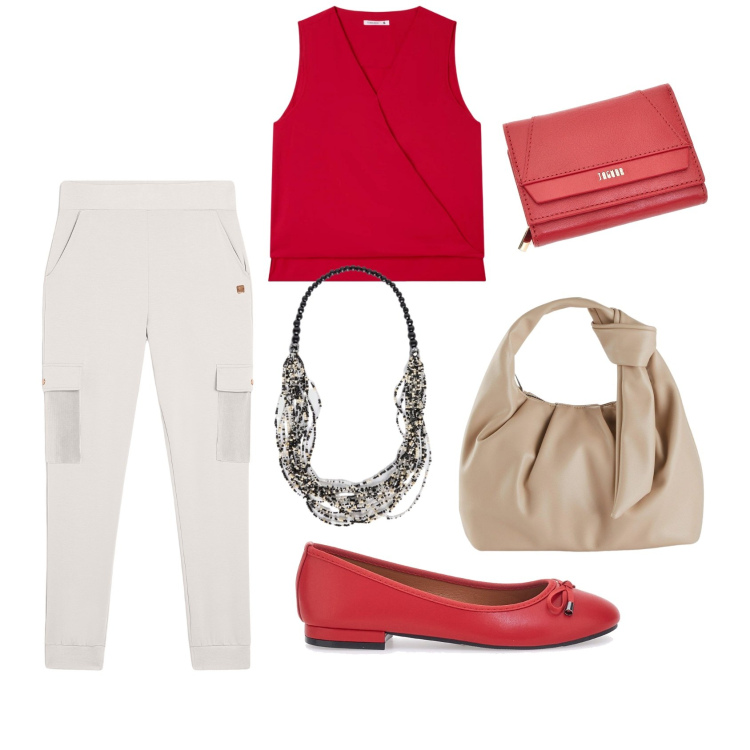 Outfit donna - Total look #2121171. Stile Romantica per Tutti i giorni. Abbinamento con borse a mano, bluse, pantaloni cargo, ballerine, collane, portafogli.