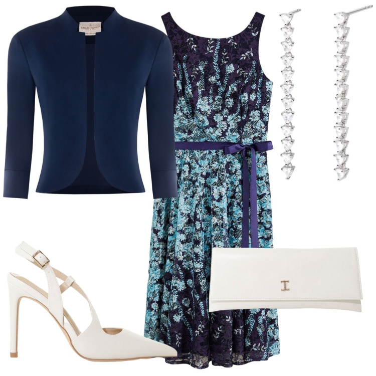 Outfit donna - Abito in pizzo per un\' invito speciale. Stile Bon Ton per Cerimonia. Abbinamento con vestiti, pochette, décolleté, orecchini, bolero.