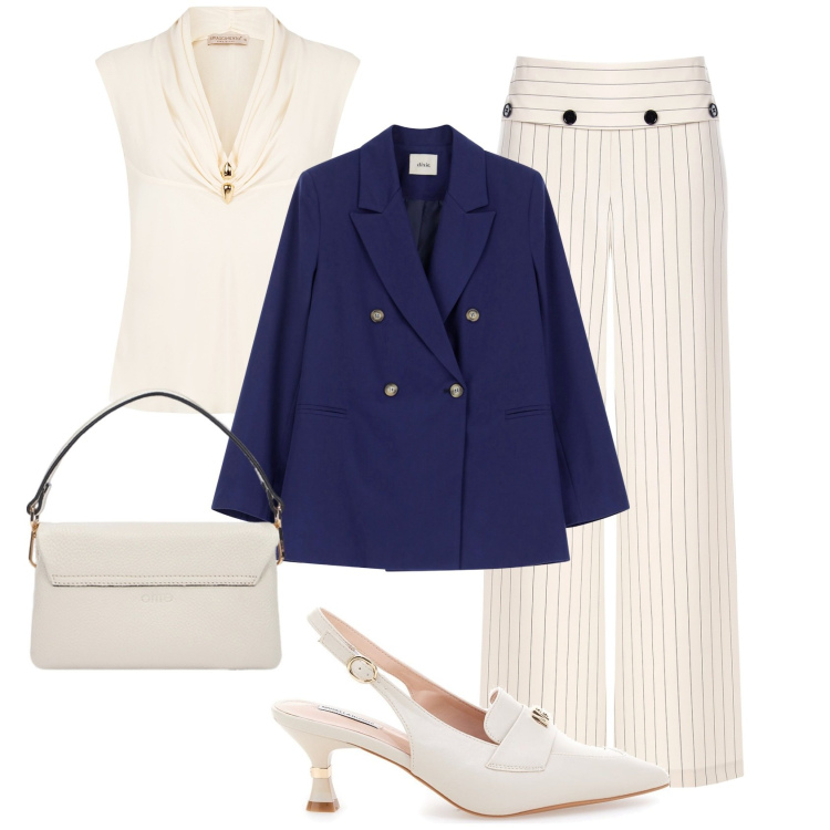 Outfit donna - Too much classy. Stile Chic per Cerimonia. Abbinamento con pantaloni, bluse, blazer, décolleté, borse a tracolla.