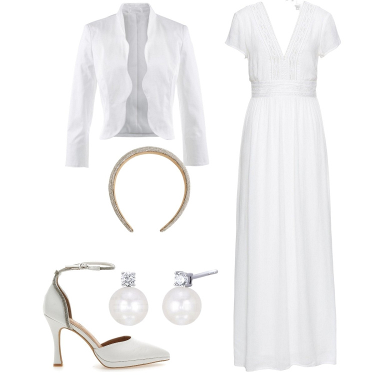 Outfit donna - Sposa di maggio. Stile Romantica per Cerimonia. Abbinamento con vestiti lunghi, blazer, cerchietti, orecchini, décolleté.