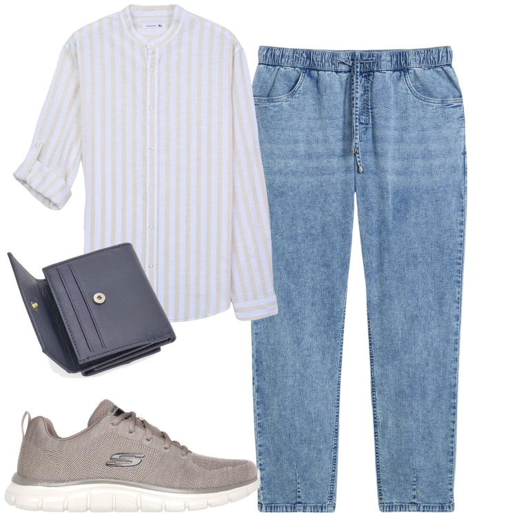 Outfit uomo - Total look #2121231. Stile Casual per Tutti i giorni. Abbinamento con jeans dritti, camicie, sneakers, portafogli.