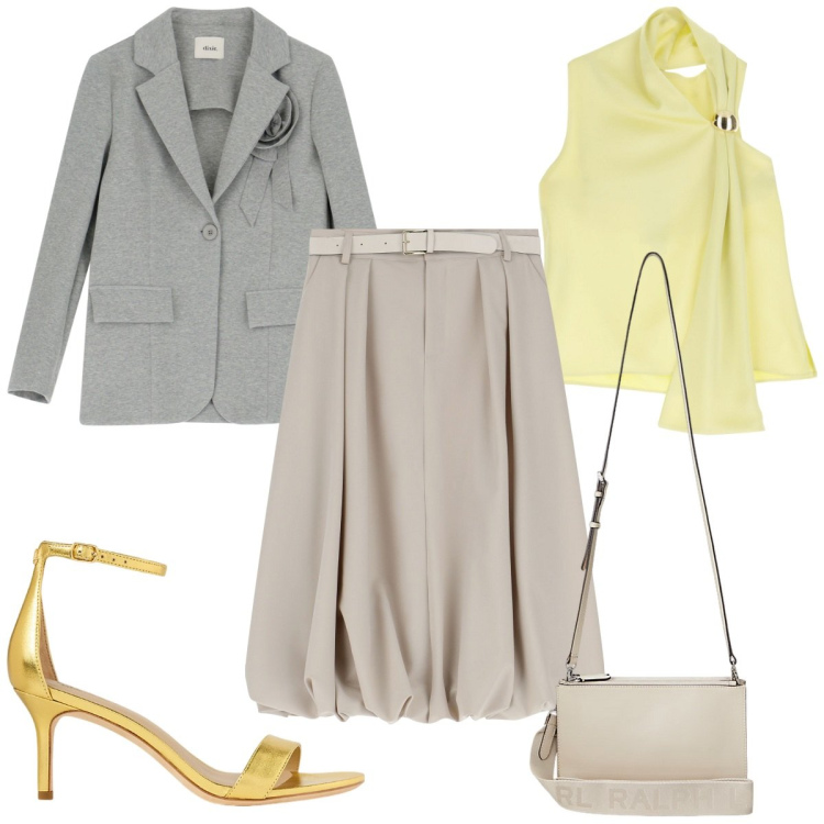 Outfit donna - Giallo burro tutti i giorni. Stile Trendy per Tutti i giorni. Abbinamento con top, gonne longuette, blazer, borse a tracolla, sandali in pelle.