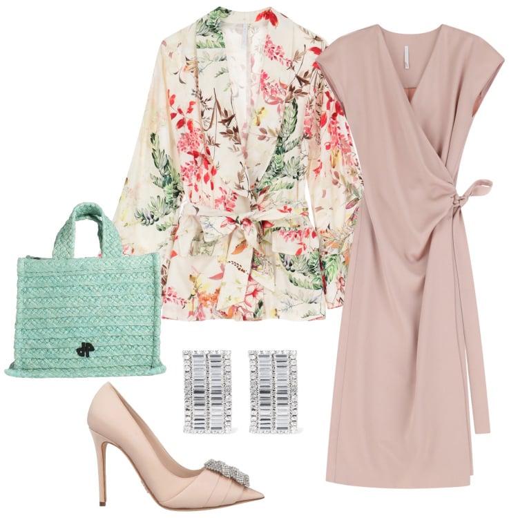 Outfit donna - Total look #2121364. Stile Chic per Cerimonia. Abbinamento con borse a mano, décolleté, blazer, vestiti midi/longuette, orecchini.