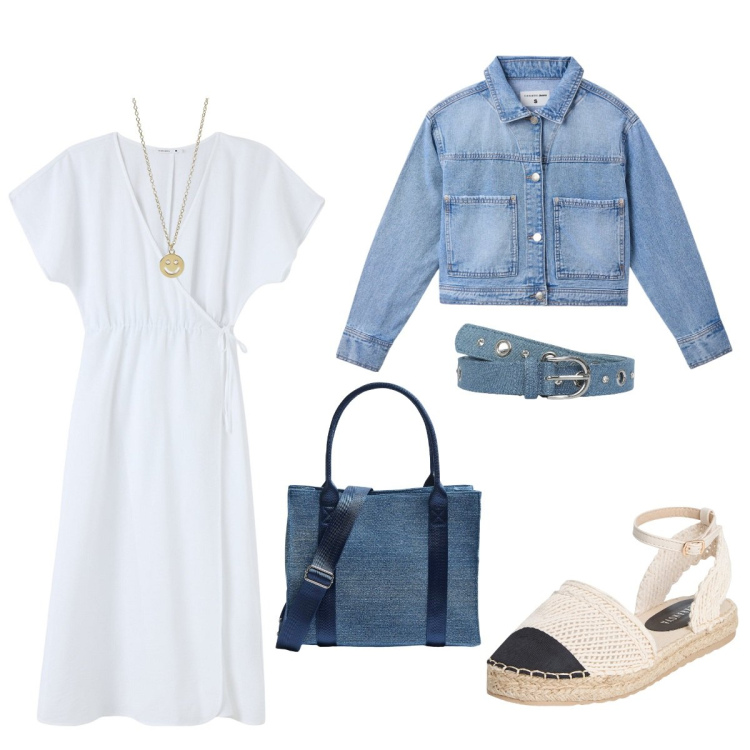 Outfit donna - Estate alla leggiera. Stile Casual per Mare. Abbinamento con collane, cinture, vestiti lunghi, shopping bag, espadrillas, cappotti.