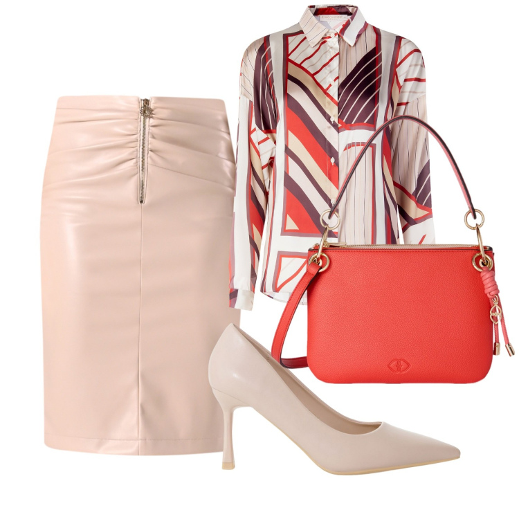 Outfit donna - Gonna simil pelle. Stile Chic per Ufficio. Abbinamento con décolleté, camicie, gonne, borse a tracolla.