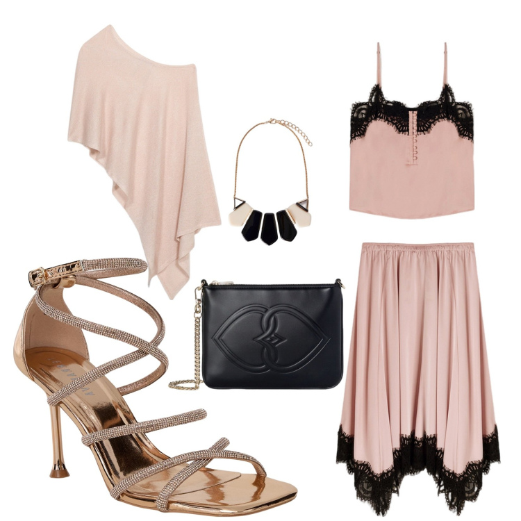 Outfit donna - Total look cerimonia. Stile Glamour per Cerimonia. Abbinamento con sandali col tacco, gonne, bolero, collane, top, pochette.