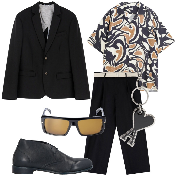 Outfit uomo - L\'apericena. Stile Trendy per Tutti i giorni. Abbinamento con stivali e stivaletti, pantaloni, camicie a manica corta, giacche, occhiali da sole, portachiavi.