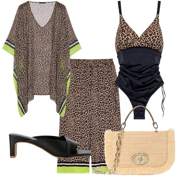 Outfit donna - Total look #2121426. Stile Trendy per Mare. Abbinamento con costumi interi, pantaloni, caftani, sabot, borse a tracolla.