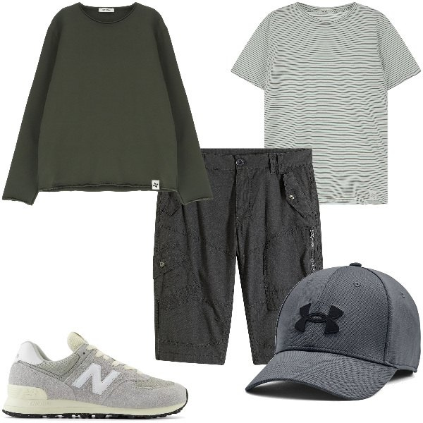 Outfit uomo - Total look #2121436. Stile Casual per Tutti i giorni. Abbinamento con sneakers, felpe, t-shirt, cappelli, bermuda.