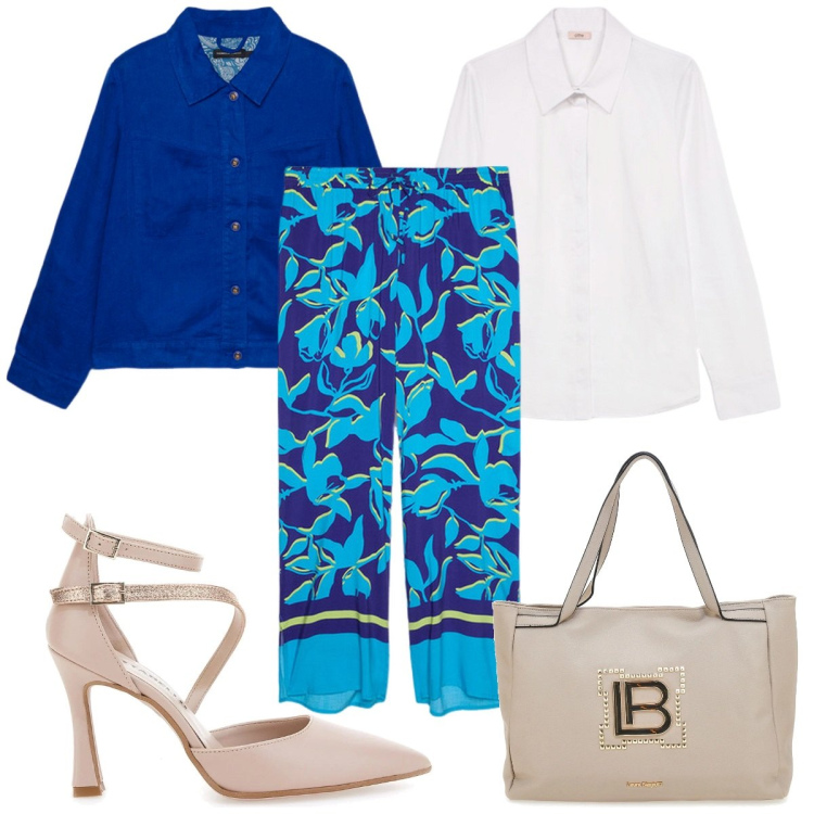 Outfit donna - L\'eleganza del tailleur : taglia 50e più. Stile Trendy per Cerimonia. Abbinamento con pantaloni a palazzo, décolleté, blazer, borse a spalla, camicie.