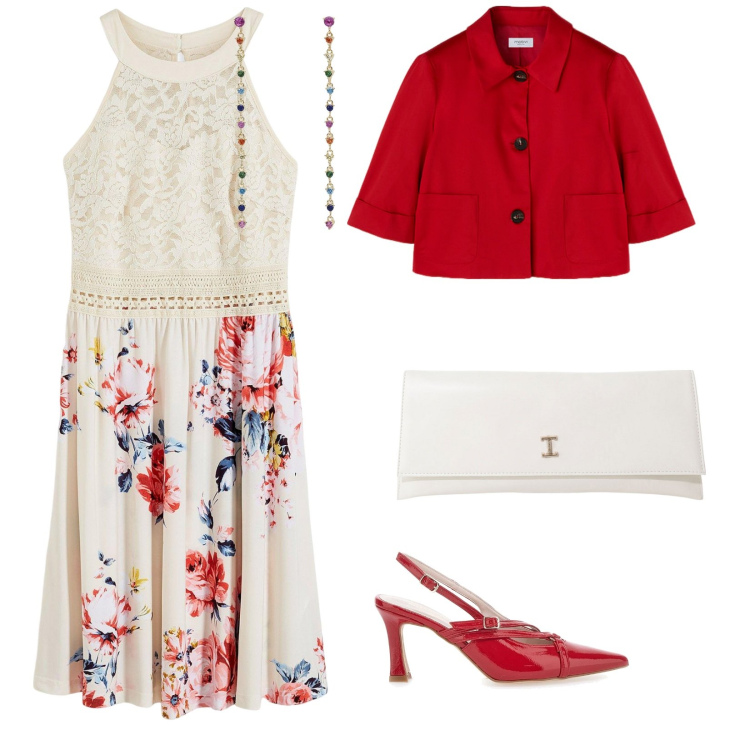 Outfit donna - Invito speciale. per Cerimonia. Abbinamento con vestiti, orecchini, pochette, décolleté, blazer.