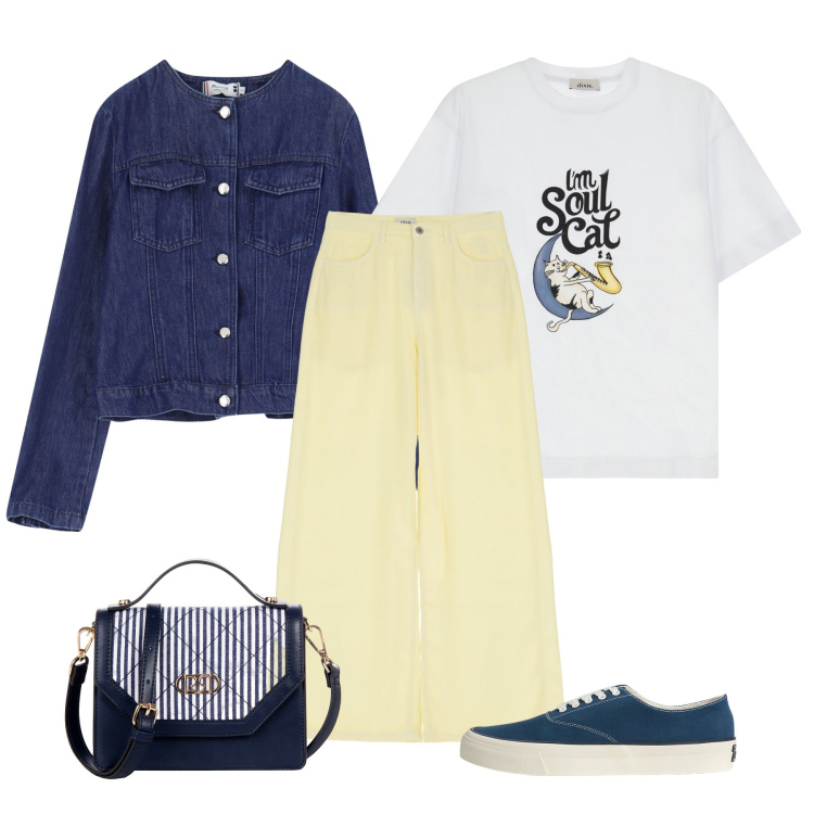 Outfit donna - Total look #2121559. Stile Casual per Tutti i giorni. Abbinamento con borse a mano, blazer, t-shirt, pantaloni, sneakers.