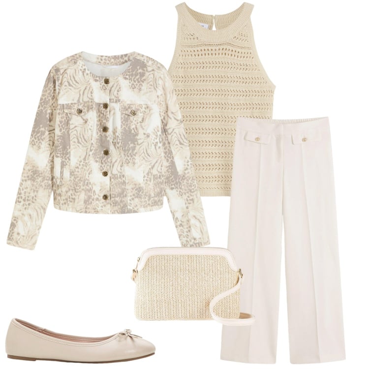 Outfit donna - Summer Bonprix. Stile Casual chic per Serata fuori. Abbinamento con pantaloni, borse a tracolla, ballerine, blazer, top.