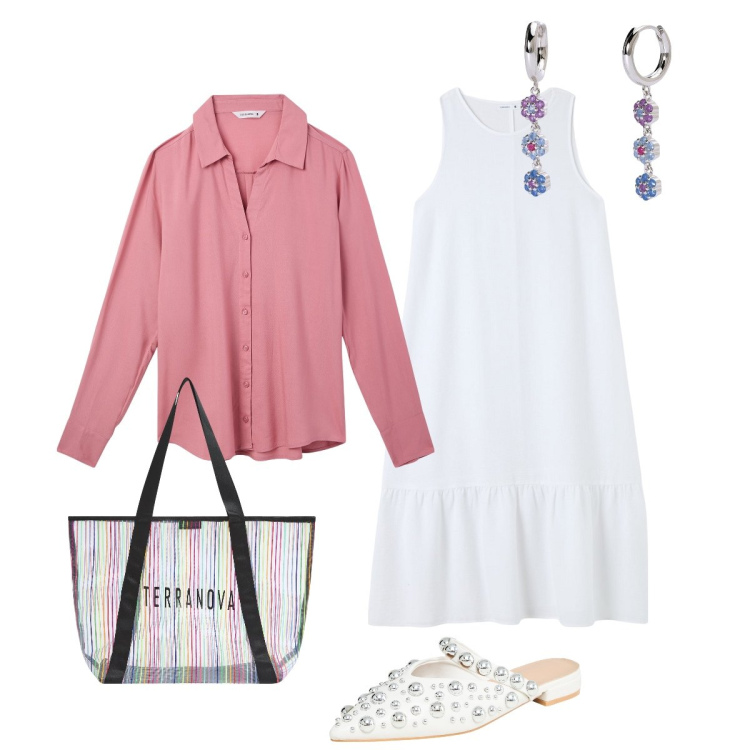 Outfit donna - Il lino per l’estate. Stile Chic per Tutti i giorni. Abbinamento con ballerine, vestiti lunghi, camicie, shopping bag, orecchini.