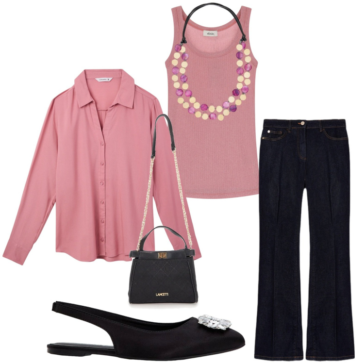 Outfit donna - La ballerine gioiello. Stile Glamour per Ufficio. Abbinamento con ballerine, camicie, canottiere, borse a tracolla, jeans, collane.