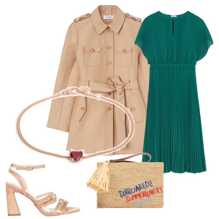 Outfit donna - Dsquared2. Stile Glamour per Serata fuori. Abbinamento con sandali col tacco, trench, braccialetti, vestiti lunghi, pochette.