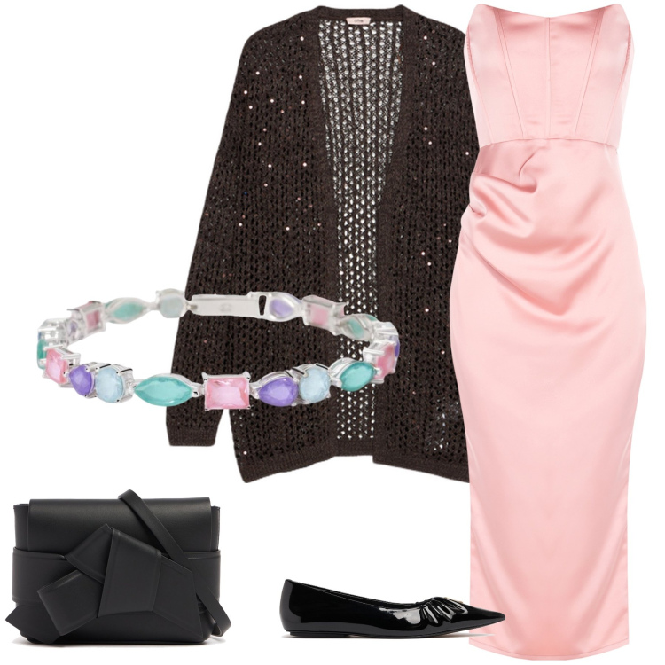 Outfit donna - Total look #2121734. Stile Chic per Serata fuori. Abbinamento con braccialetti, vestiti midi/longuette, borse a spalla, ballerine, cardigans.