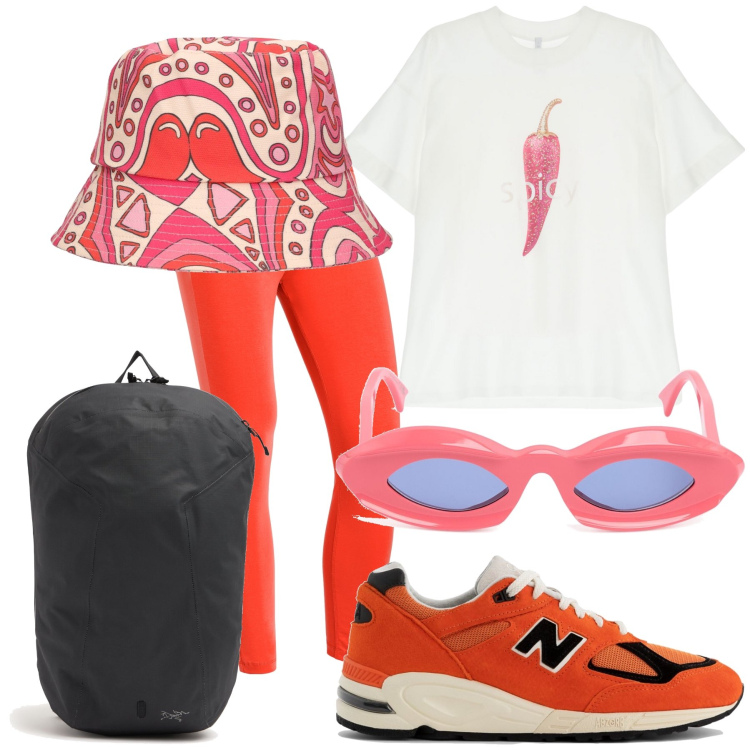 Outfit donna - Good luck. Stile Trendy per Tutti i giorni. Abbinamento con sneakers, t-shirt, jeggings, cappelli, occhiali da sole, zaini.