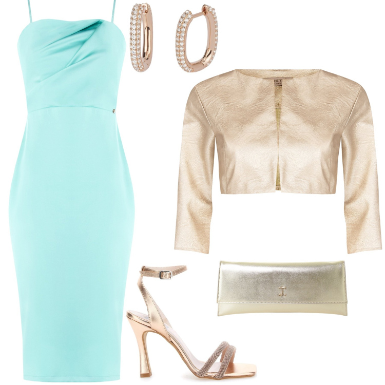 Outfit donna - Cerimonia in verde acqua. Stile Bon Ton per Cerimonia. Abbinamento con orecchini, bolero, vestiti a tubino, pochette, sandali col tacco.
