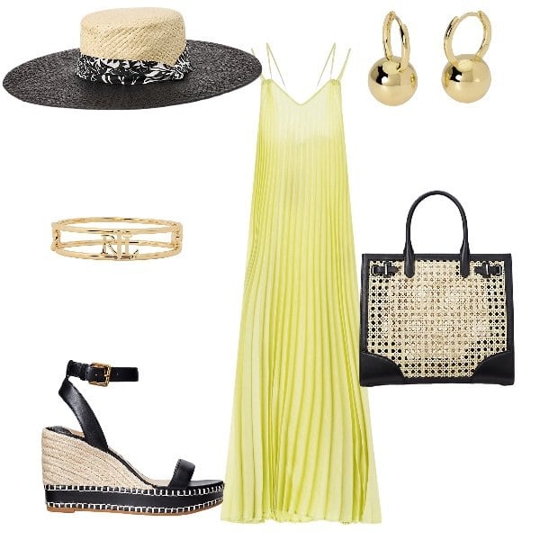 Outfit donna - Total look #2121743. Stile Chic per Serata fuori. Abbinamento con orecchini, vestiti lunghi, espadrillas, borse tote, braccialetti, cappelli.