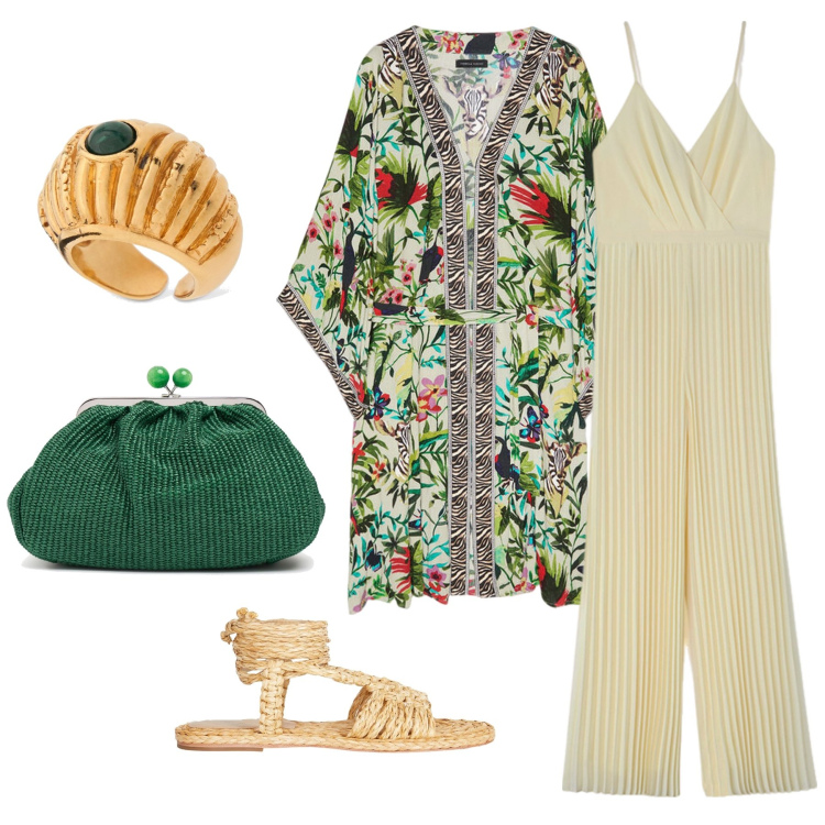 Outfit donna - Total look #2121754. Stile Etnico per Serata fuori. Abbinamento con espadrillas, caftani, pochette, anelli, tute.