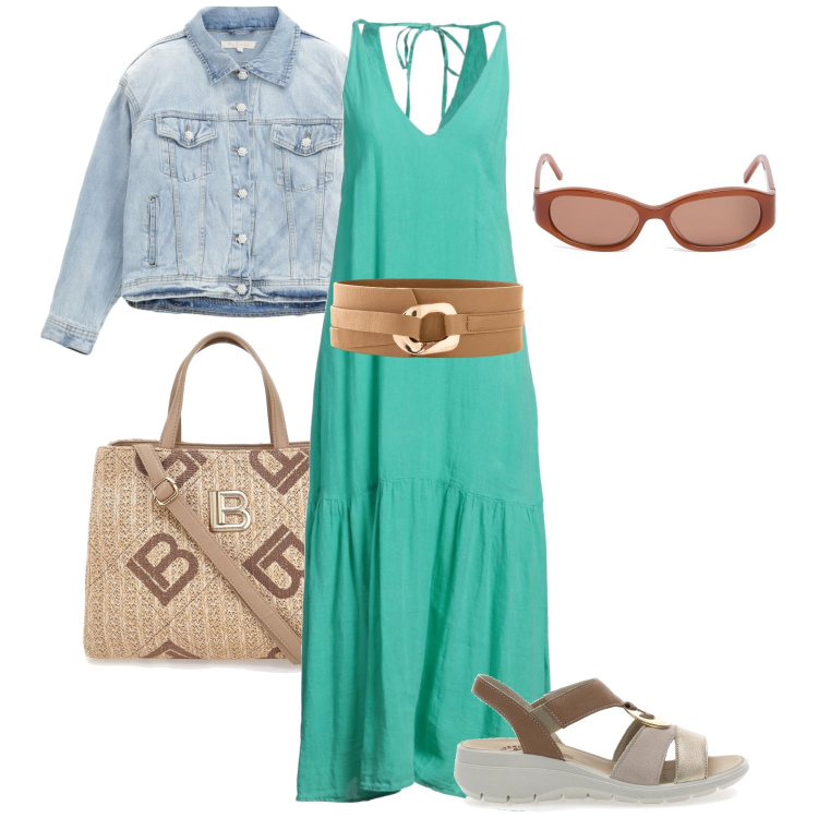 Outfit donna - Il giubbotto di jeans versatile. Stile Casual chic per Tutti i giorni. Abbinamento con cinture, vestiti lunghi, blazer, sandali, occhiali da sole, borse a tracolla.