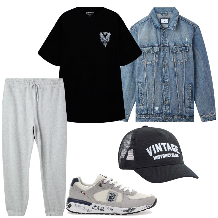 Outfit uomo - Total look #2121811. Stile Casual per Tutti i giorni. Abbinamento con giacche, pantaloni, t-shirt, cappelli, sneakers.
