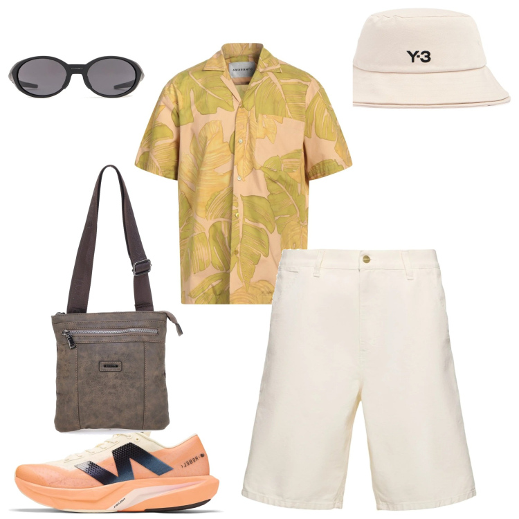 Outfit uomo - Arancia. Abbinamento con camicie a manica corta, sneakers, portafogli, shorts, occhiali da sole, cappelli.
