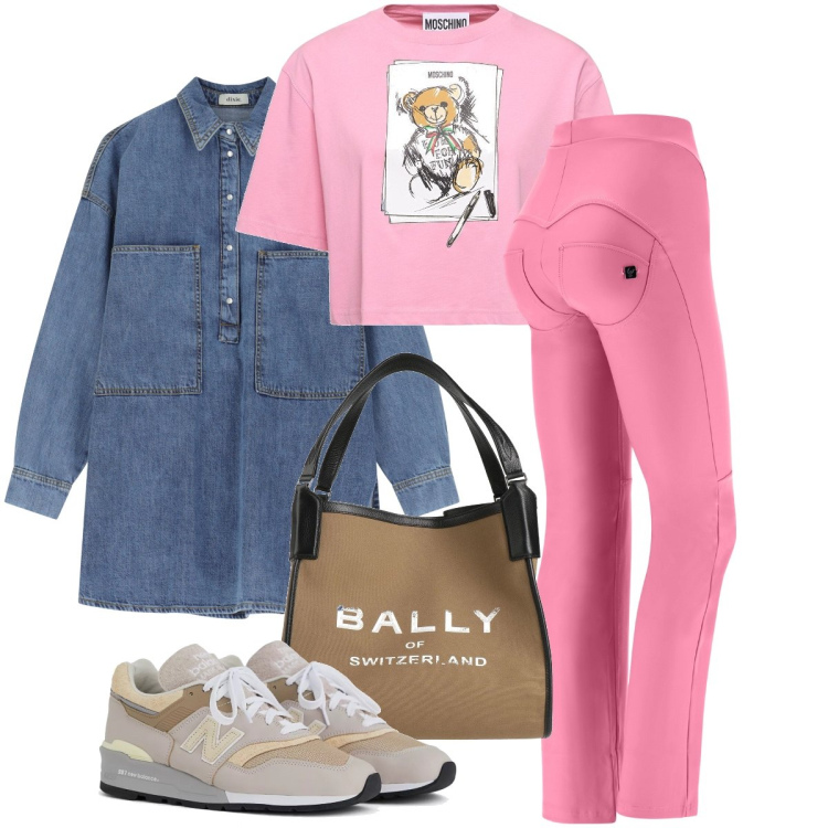 Outfit donna - Il camicione in jeans. Stile Sporty chic per Tutti i giorni. Abbinamento con borse a mano, sneakers, pantaloni, camicie, t-shirt.