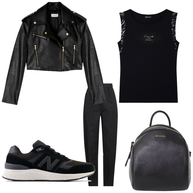 Outfit donna - Black rocker. Stile Rock per Tutti i giorni. Abbinamento con pantaloni, sneakers, zaini, t-shirt, blazer.