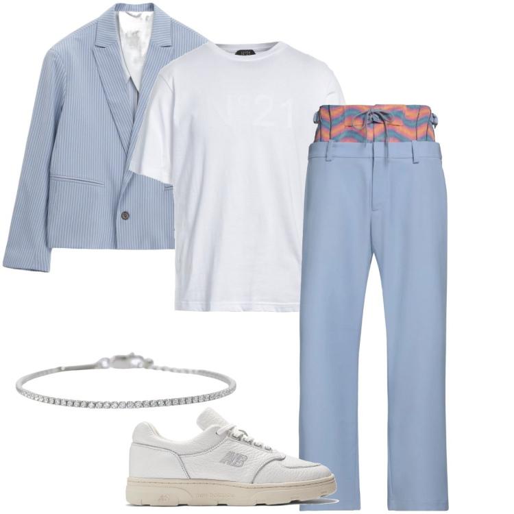 Outfit uomo - Elegante ma trendy. Stile Trendy per Cerimonia. Abbinamento con pantaloni, t-shirt, braccialetti, sneakers, giacche.
